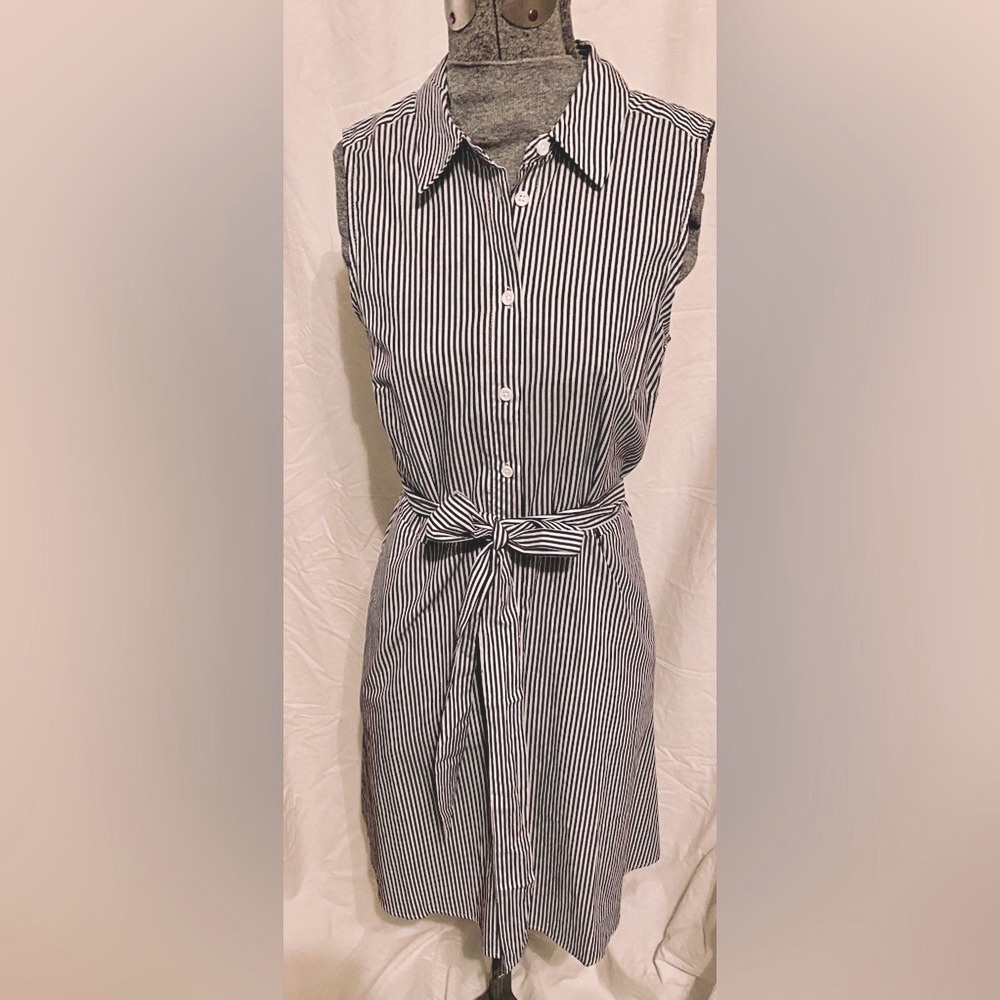 POPSUGAR Blue And White Striped Beautiful Shirt Dress